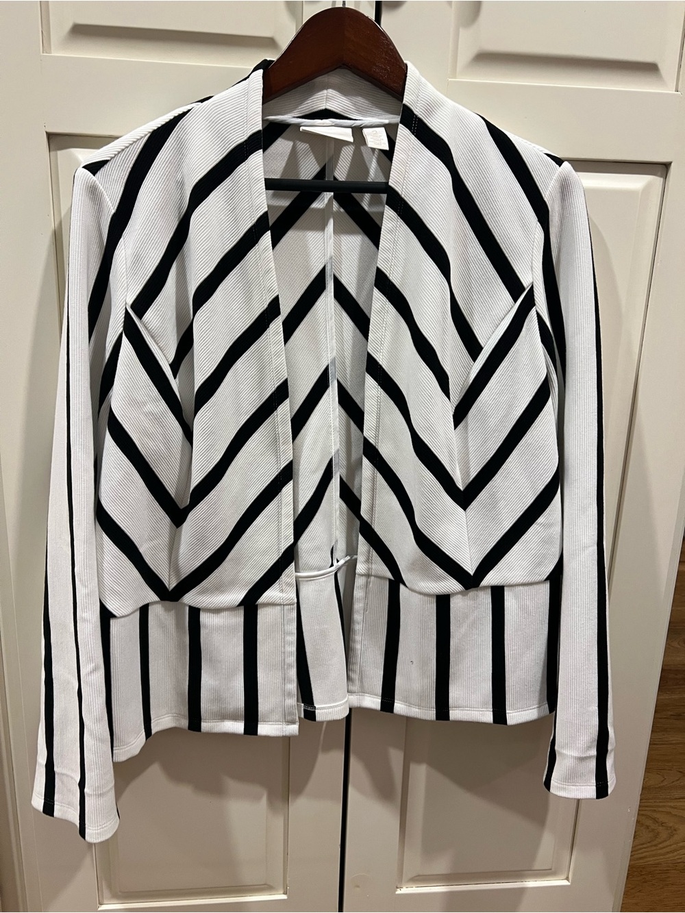 Chico’s Black & White Striped Open Front Jacket
